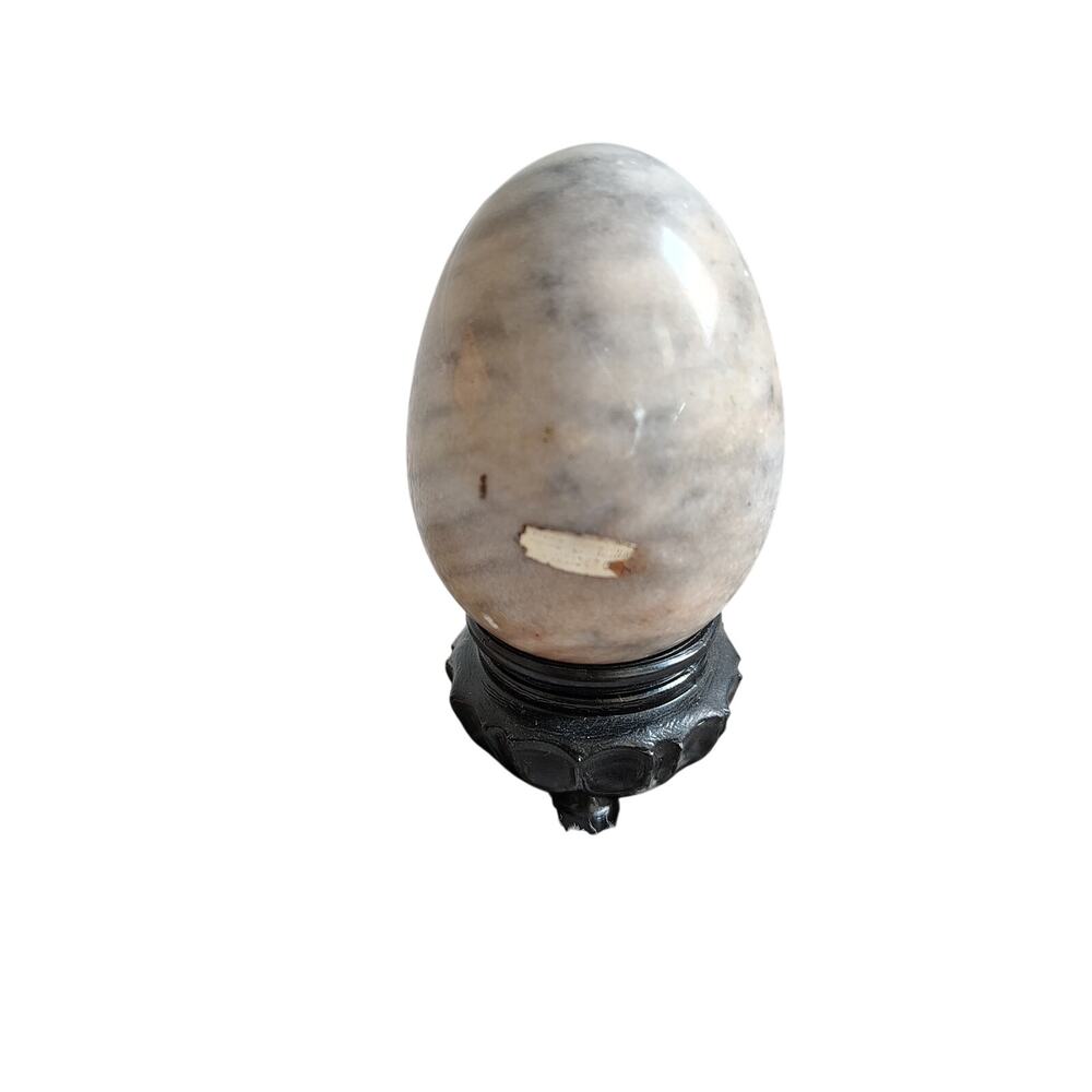 Vintage Marble Alabaster Stone Egg with stand Cream Gray Office decor Taiwan